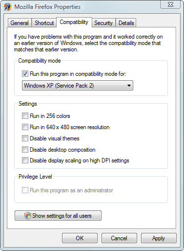 Vista/Win7 Compatibility Mode